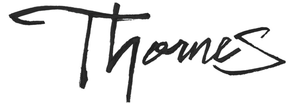 After showing the client several fonts to use for the sign of the market, I proposed a more personal approach. Using sumi ink and a bamboo pencil, 'Thornes' was written out until the right look was achieved. The logo will be used as the sign for the market, and for graphic wayfinding.